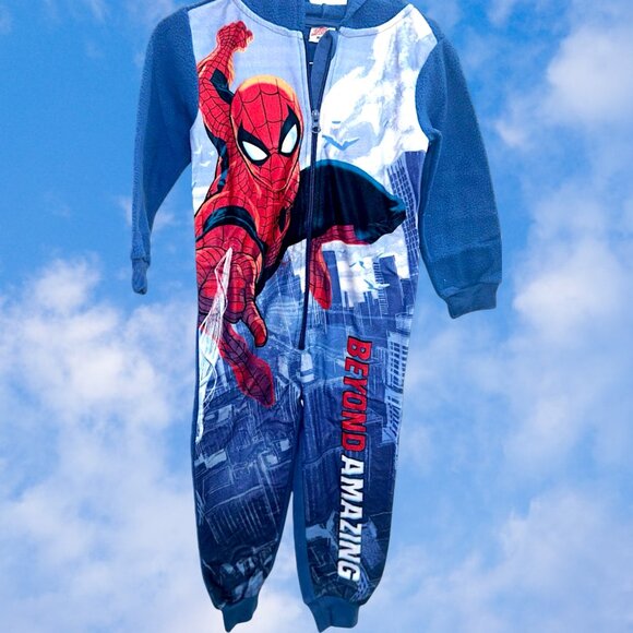 Kids Spider Hero Hooded Jumpsuit Pajama – Zip-Up One-Piece - Picture 2 of 7